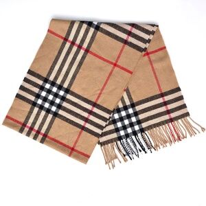 Winter Scarf with Fringe Tan Plaid Tartan Long Rectangular acrylic soft warm